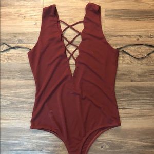 Scalloped cross cross bodysuit